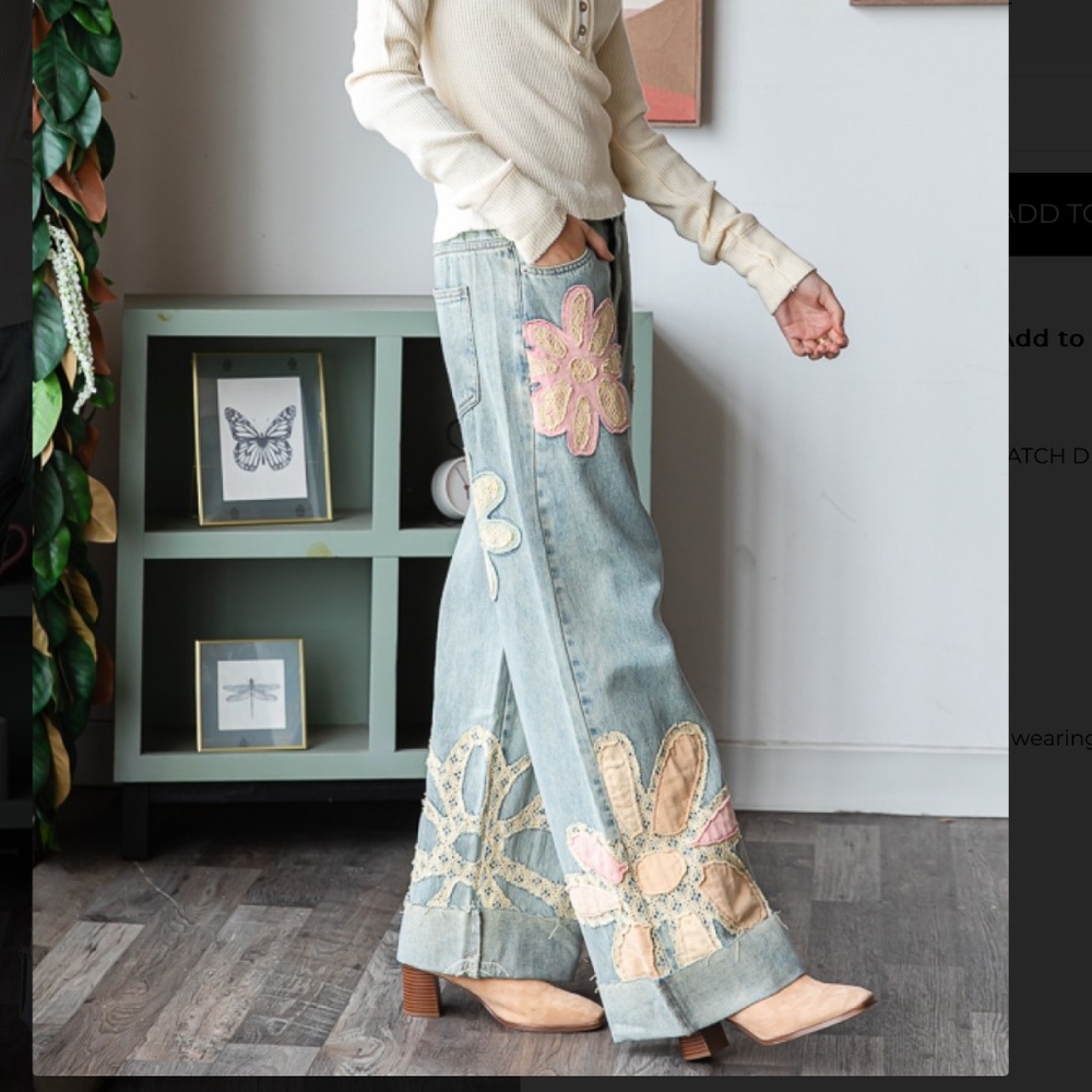 OLI AND HALI “ The Garden “ Oli & Hali Wide Leg Flower Patch Jeans BR53 - Picture 5 of 7